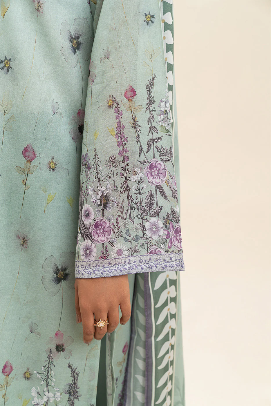 3 PIECE PRINTED LAWN SUIT-FLORET MINT (UNSTITCHED) - Image 6