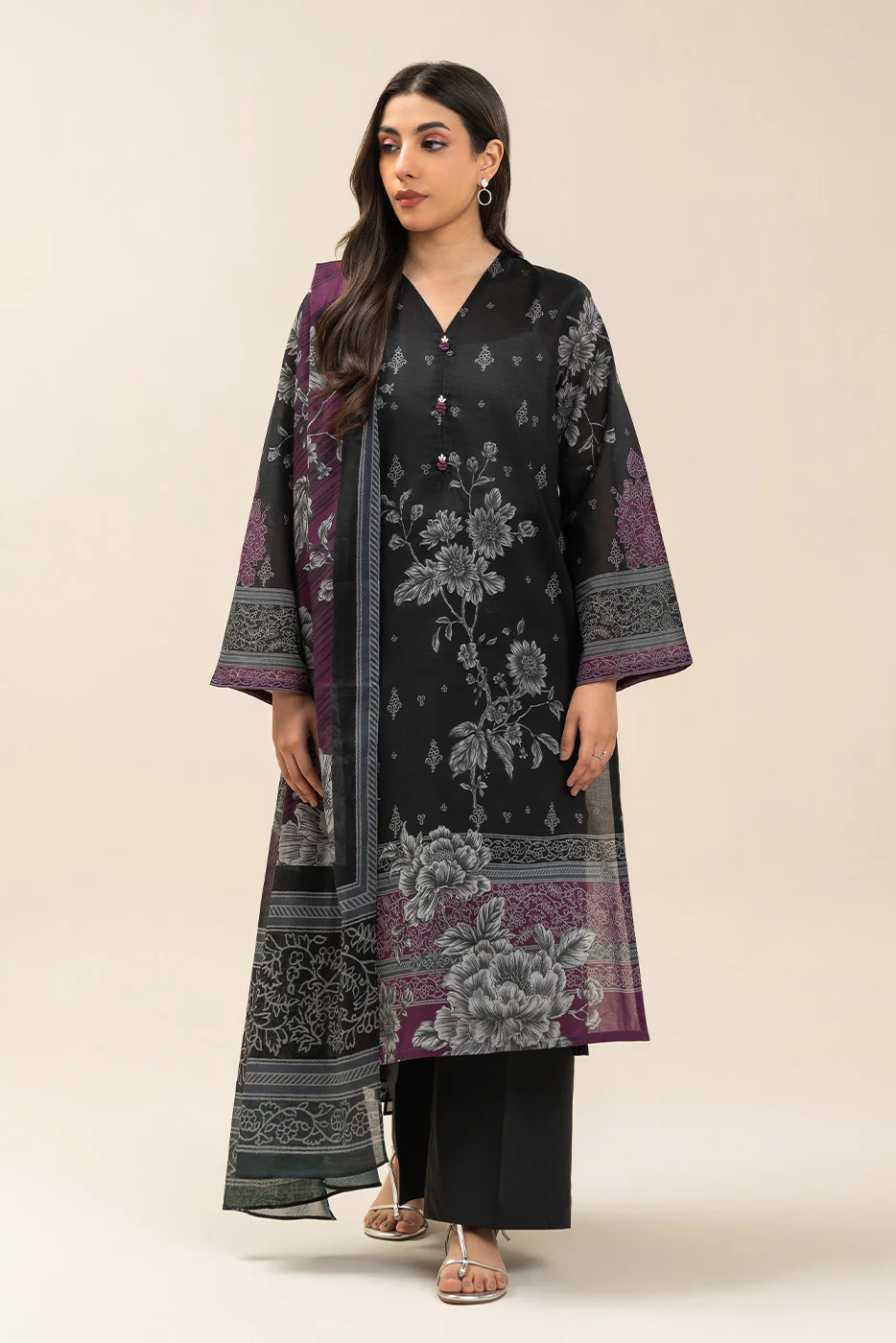 3 PIECE PRINTED LAWN SUIT-DUSTY FLORA (UNSTITCHED) - Image 2