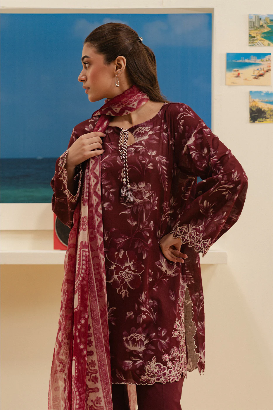 3 PIECE EMBROIDERED LAWN SUIT-SCARLET VINE (UNSTITCHED) - Image 3