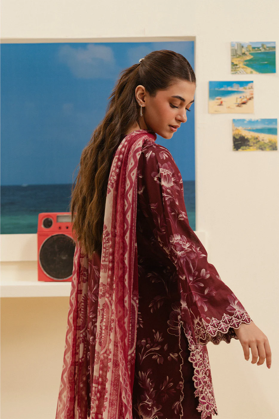 3 PIECE EMBROIDERED LAWN SUIT-SCARLET VINE (UNSTITCHED) - Image 4