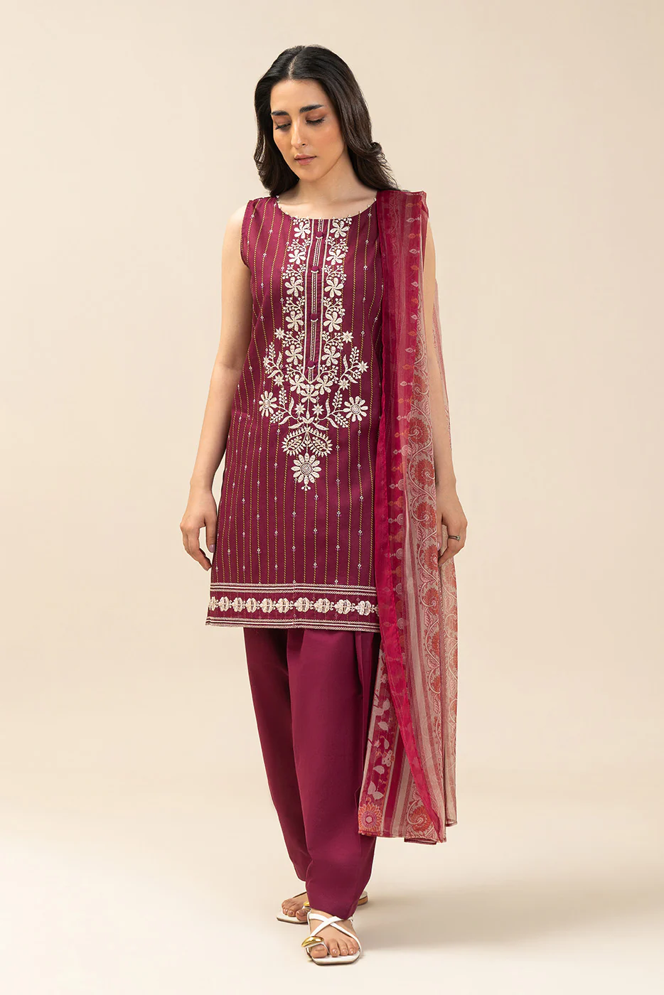 3 PIECE EMBROIDERED LAWN SUIT-DARK LANE FLORA (UNSTITCHED) - Image 4
