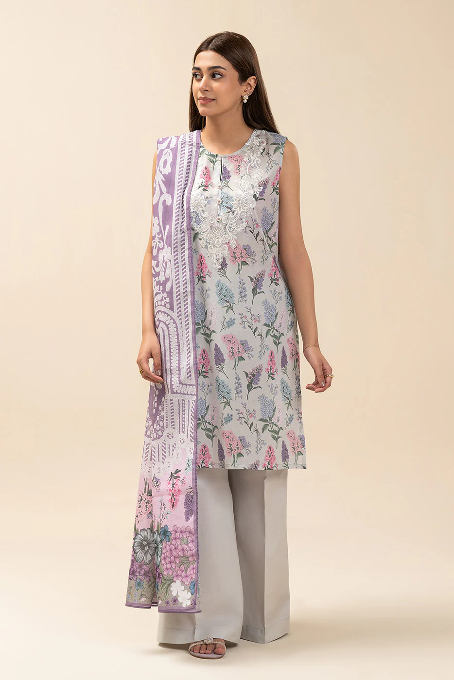 3 PIECE EMBROIDERED LAWN SUIT-LILAC AFFAIR (UNSTITCHED) - Image 2
