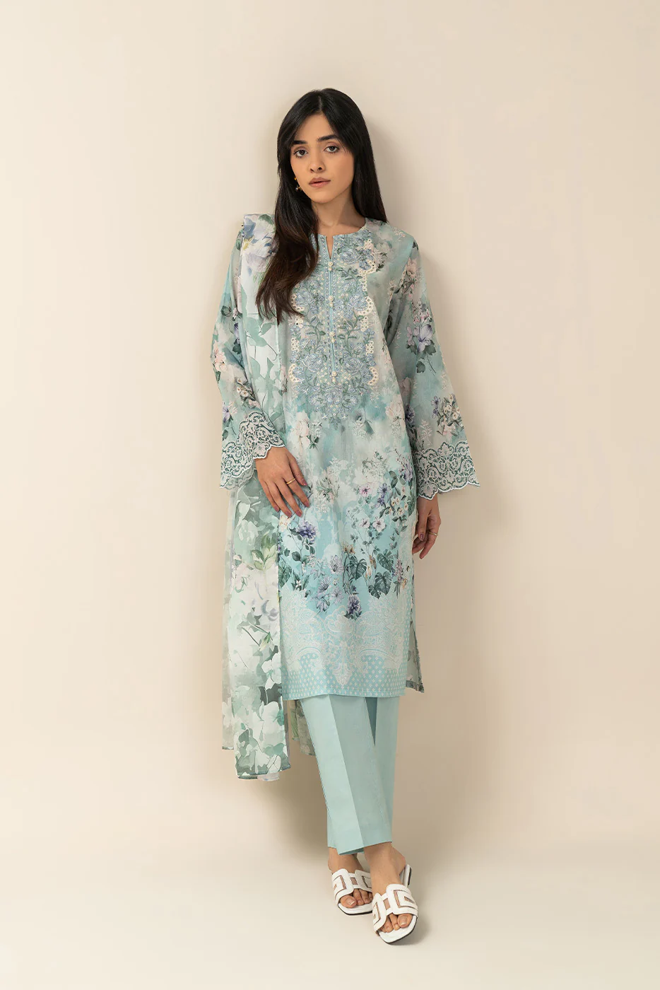 3 PIECE EMBROIDERED LAWN SUIT-CERULEAN RIVULET (UNSTITCHED) - Image 3