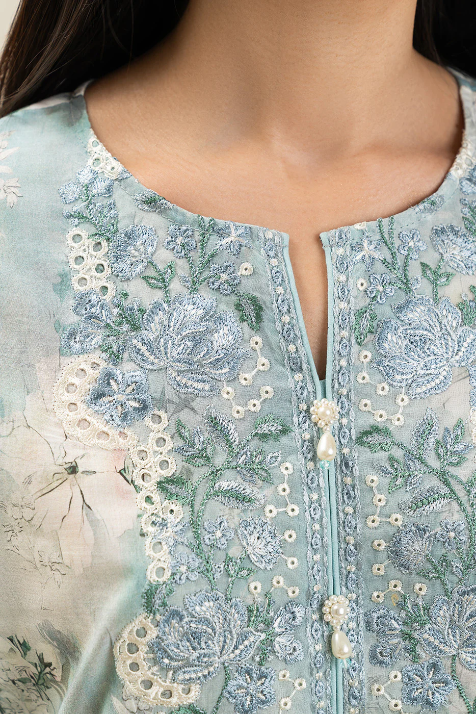 3 PIECE EMBROIDERED LAWN SUIT-CERULEAN RIVULET (UNSTITCHED) - Image 4