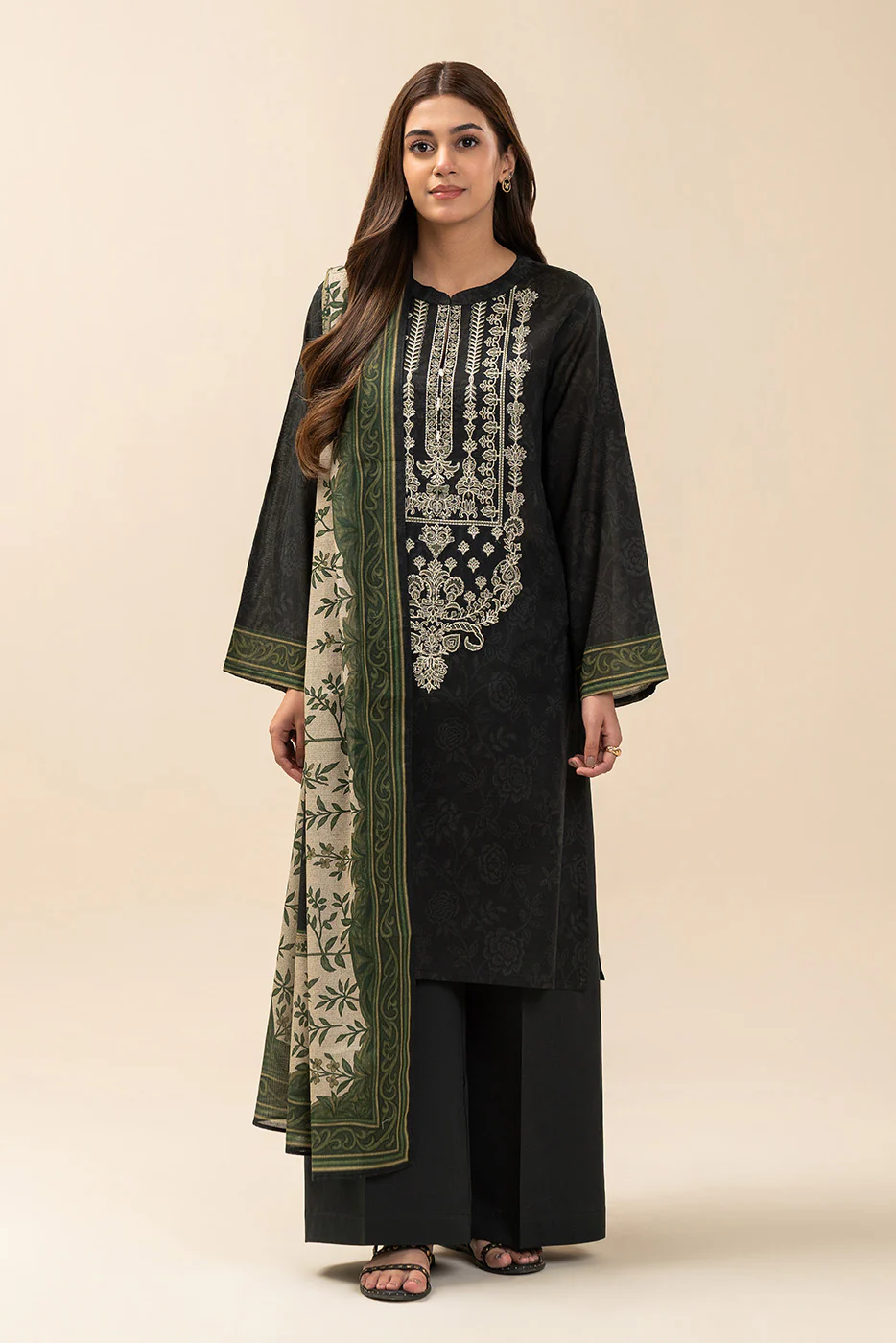 3 PIECE EMBROIDERED LAWN SUIT-BLACK FLINT (UNSTITCHED) - Image 2