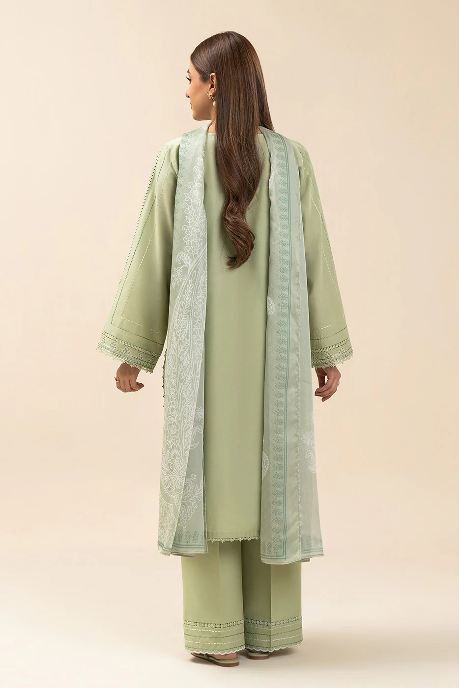 3 PIECE EMBROIDERED LAWN SUIT-GREEN SMOKE (UNSTITCHED) - Image 4