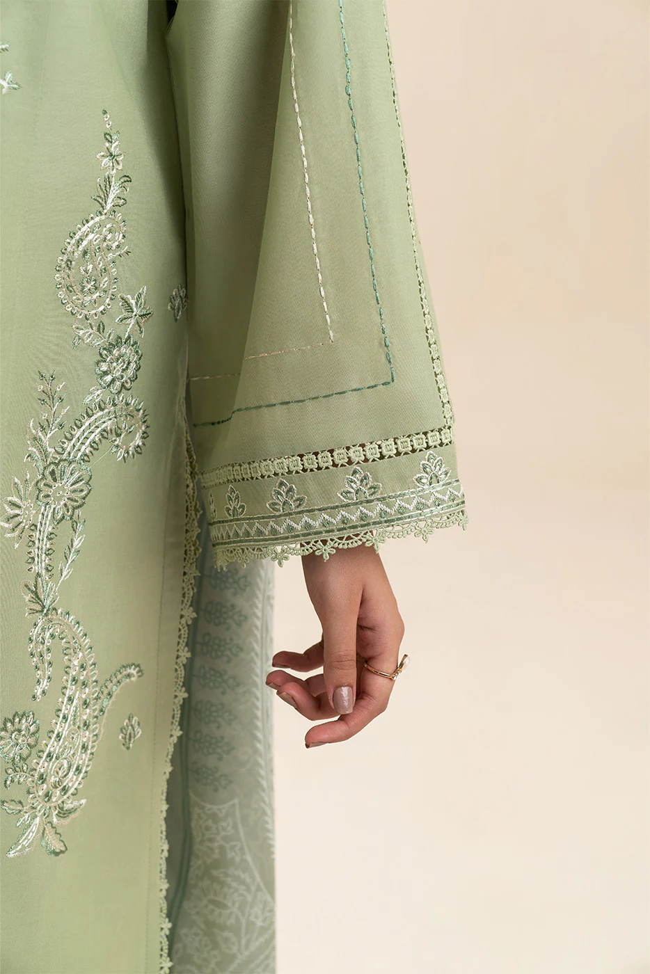 3 PIECE EMBROIDERED LAWN SUIT-GREEN SMOKE (UNSTITCHED) - Image 6