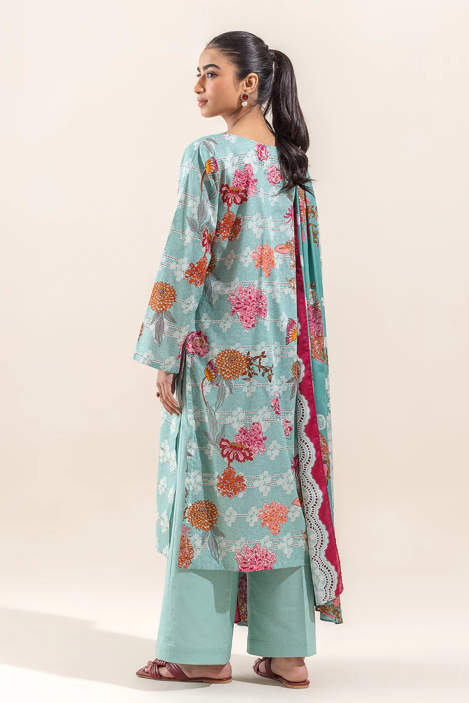 2 PIECE EMBROIDERED LAWN SUIT-DUSTY AQUA (UNSTITCHED) - Image 5