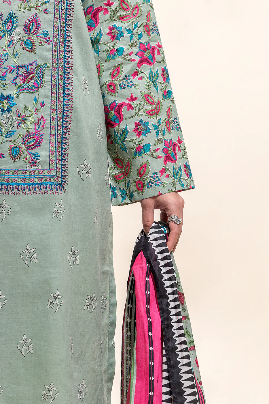 2 PIECE EMBROIDERED LAWN SUIT-PISTACHIO ORCHID(UNSTITCHED) - Image 3