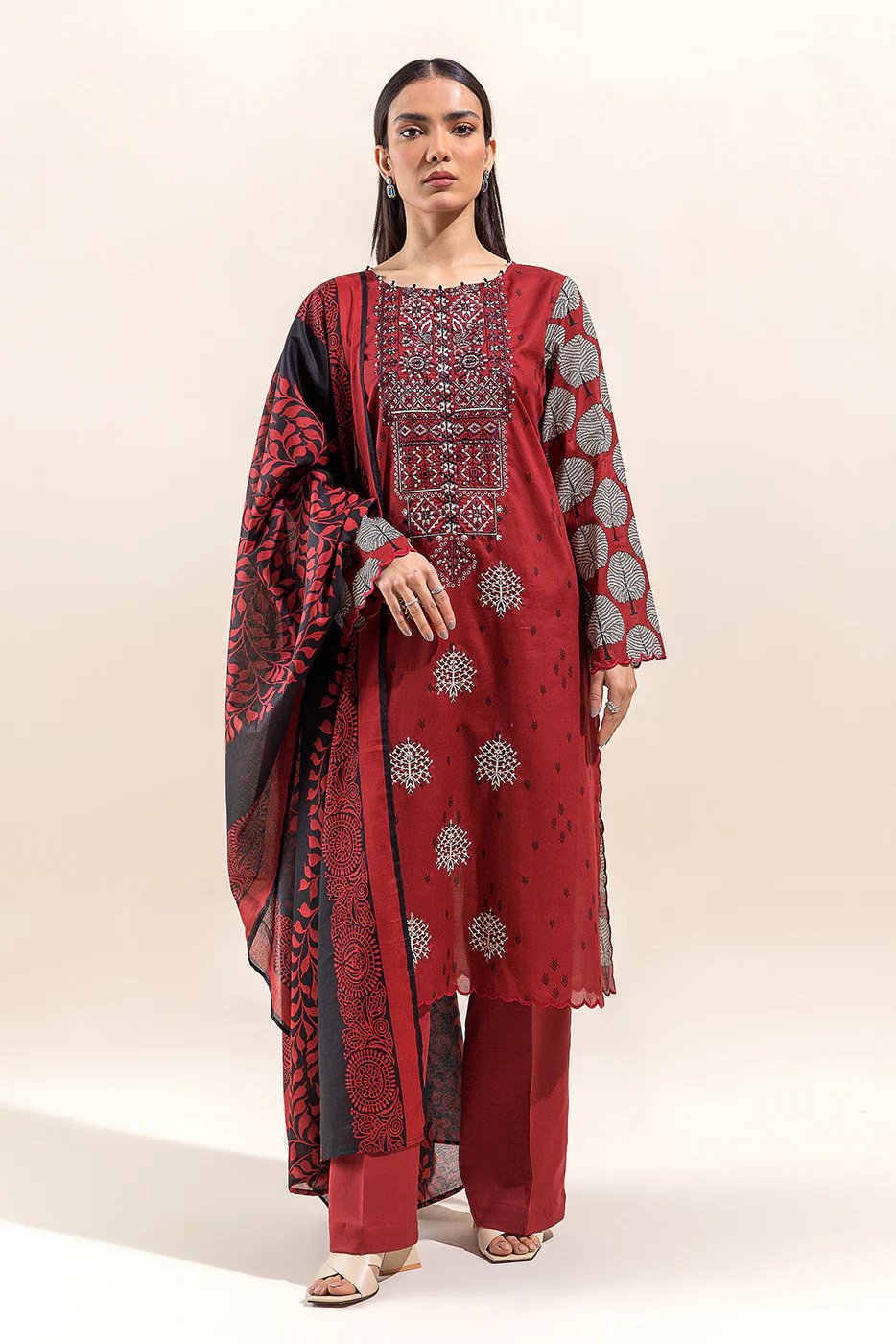 2 PIECE EMBROIDERED LAWN SUIT-CHERRY DUST (UNSTITCHED) - Image 2