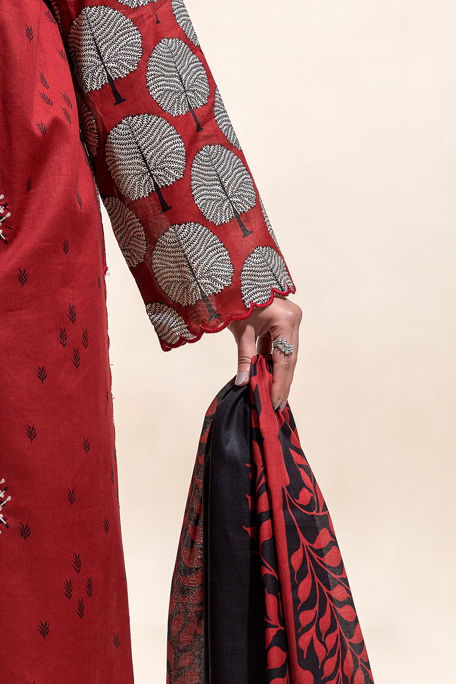 2 PIECE EMBROIDERED LAWN SUIT-CHERRY DUST (UNSTITCHED) - Image 3