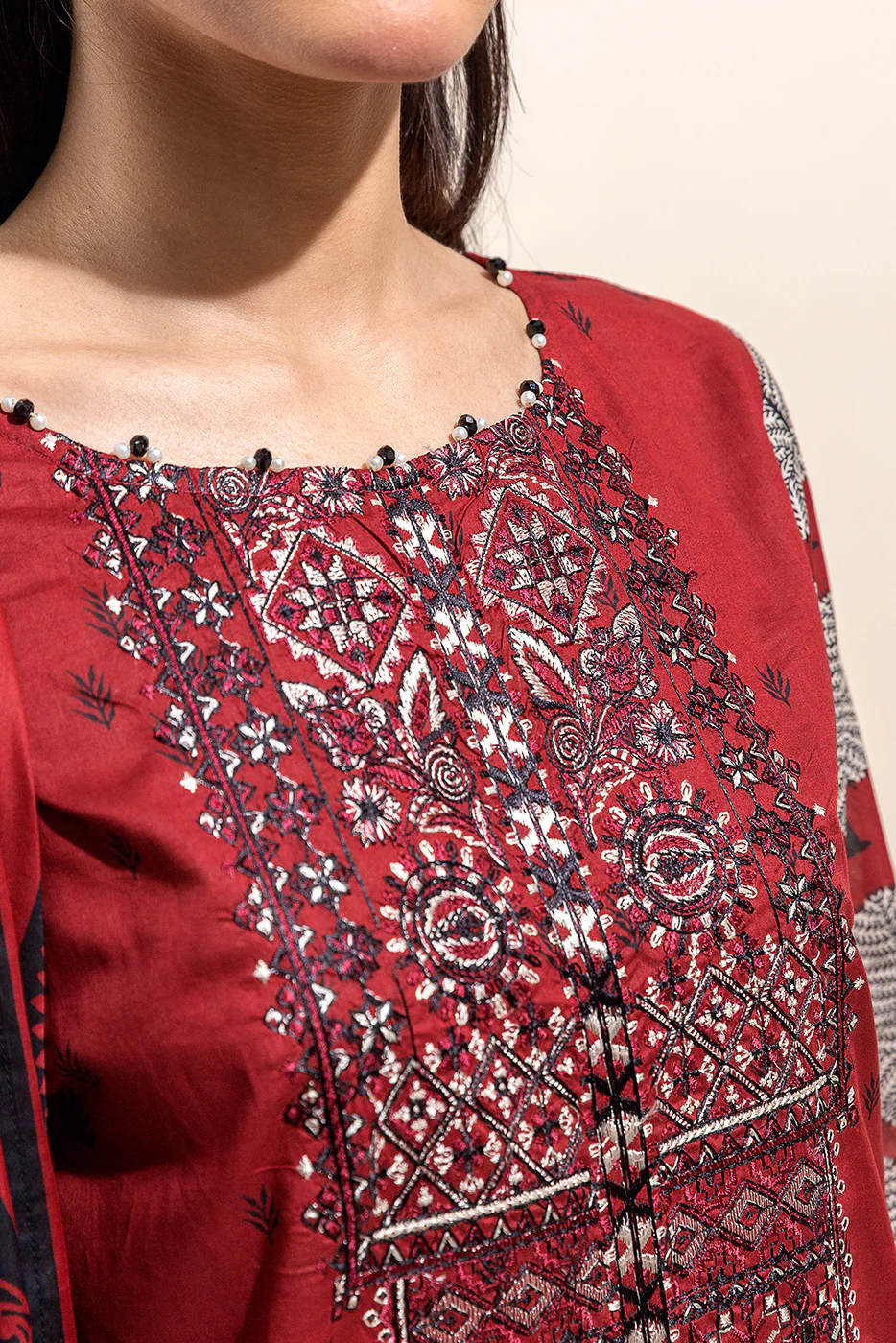 2 PIECE EMBROIDERED LAWN SUIT-CHERRY DUST (UNSTITCHED) - Image 4