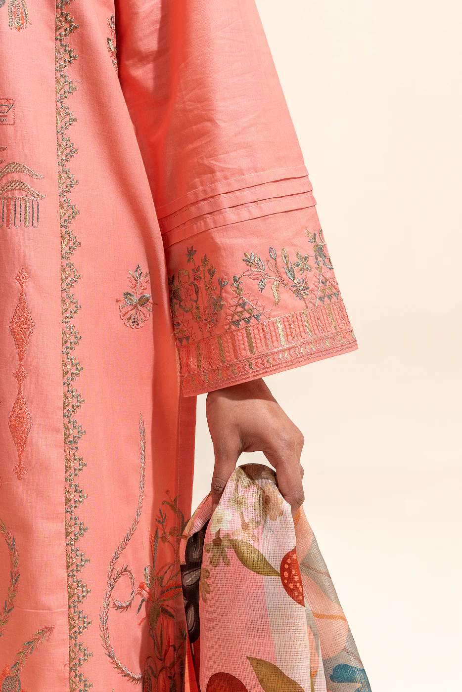 2 PIECE EMBROIDERED LAWN SUIT-CORAL BELLS (UNSTITCHED) - Image 3