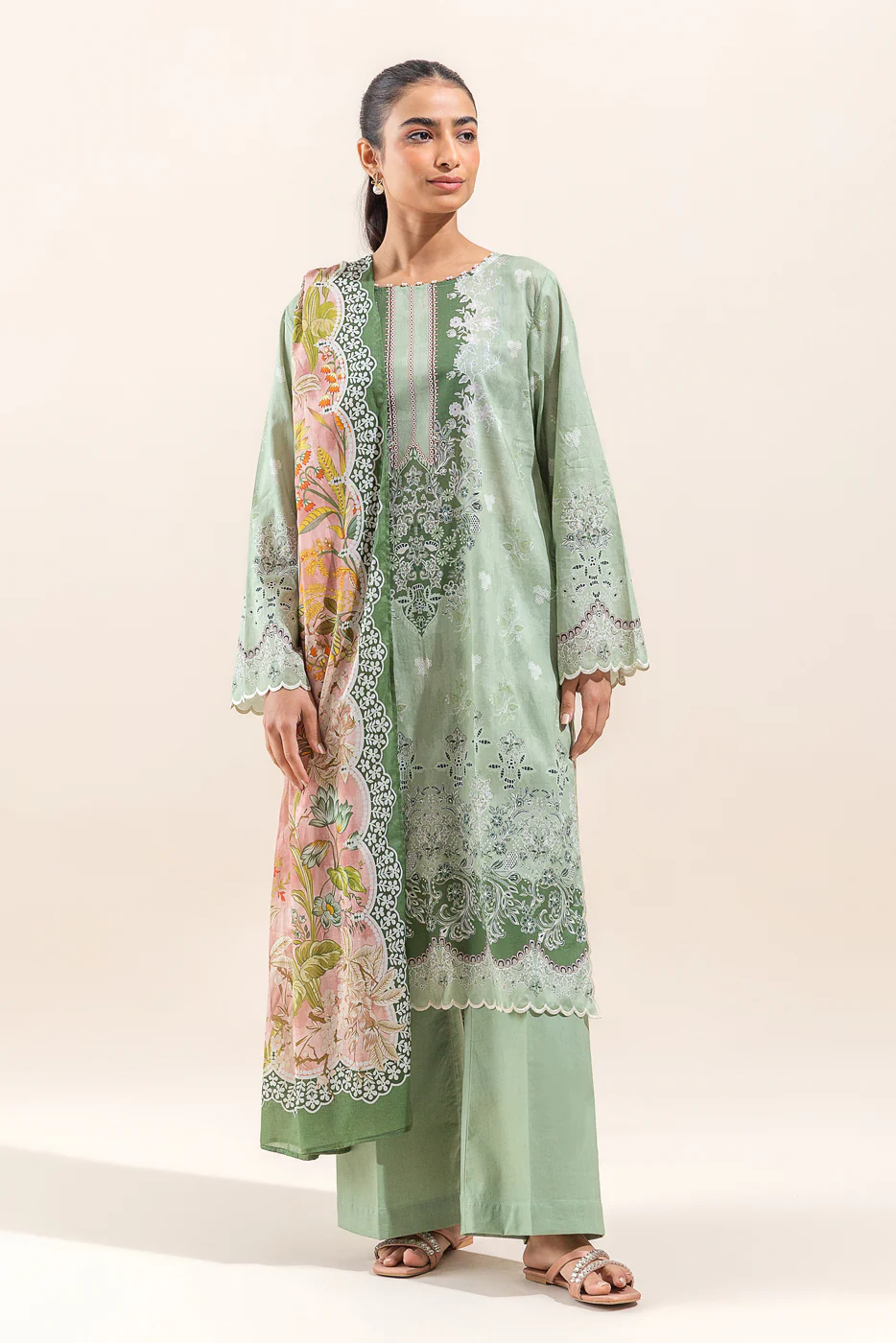 2 PIECE PRINTED LAWN SUIT-GREYED JADE (UNSTITCHED) - Image 2