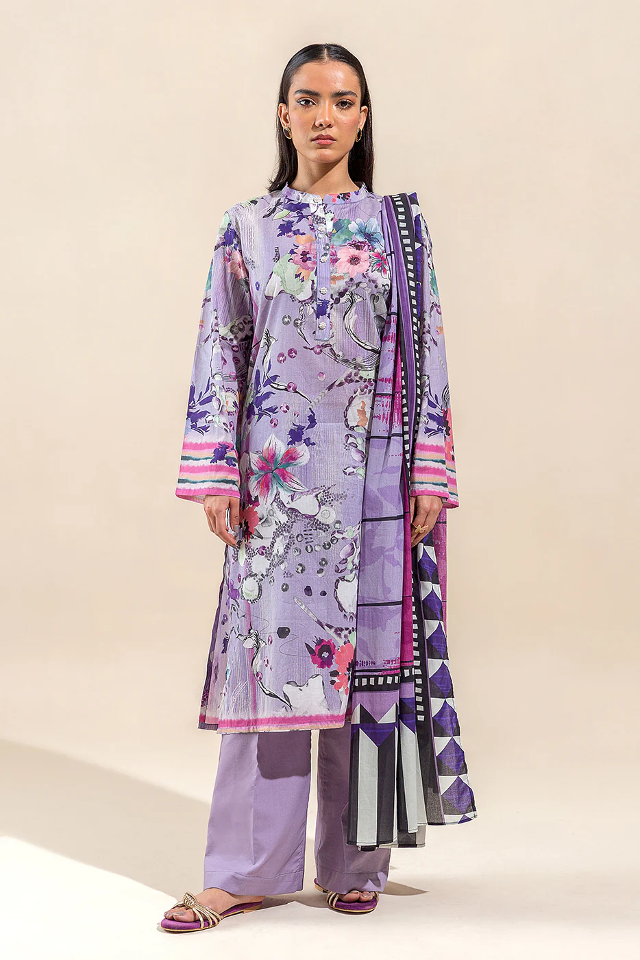 2 PIECE PRINTED LAWN SUIT-HEATHER GLOOM (UNSTITCHED) - Image 2