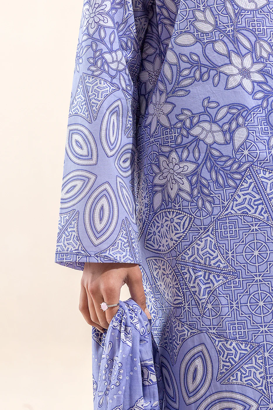 2 PIECE PRINTED LAWN SUIT-BLUE BLIZZARD (UNSTITCHED) - Image 3