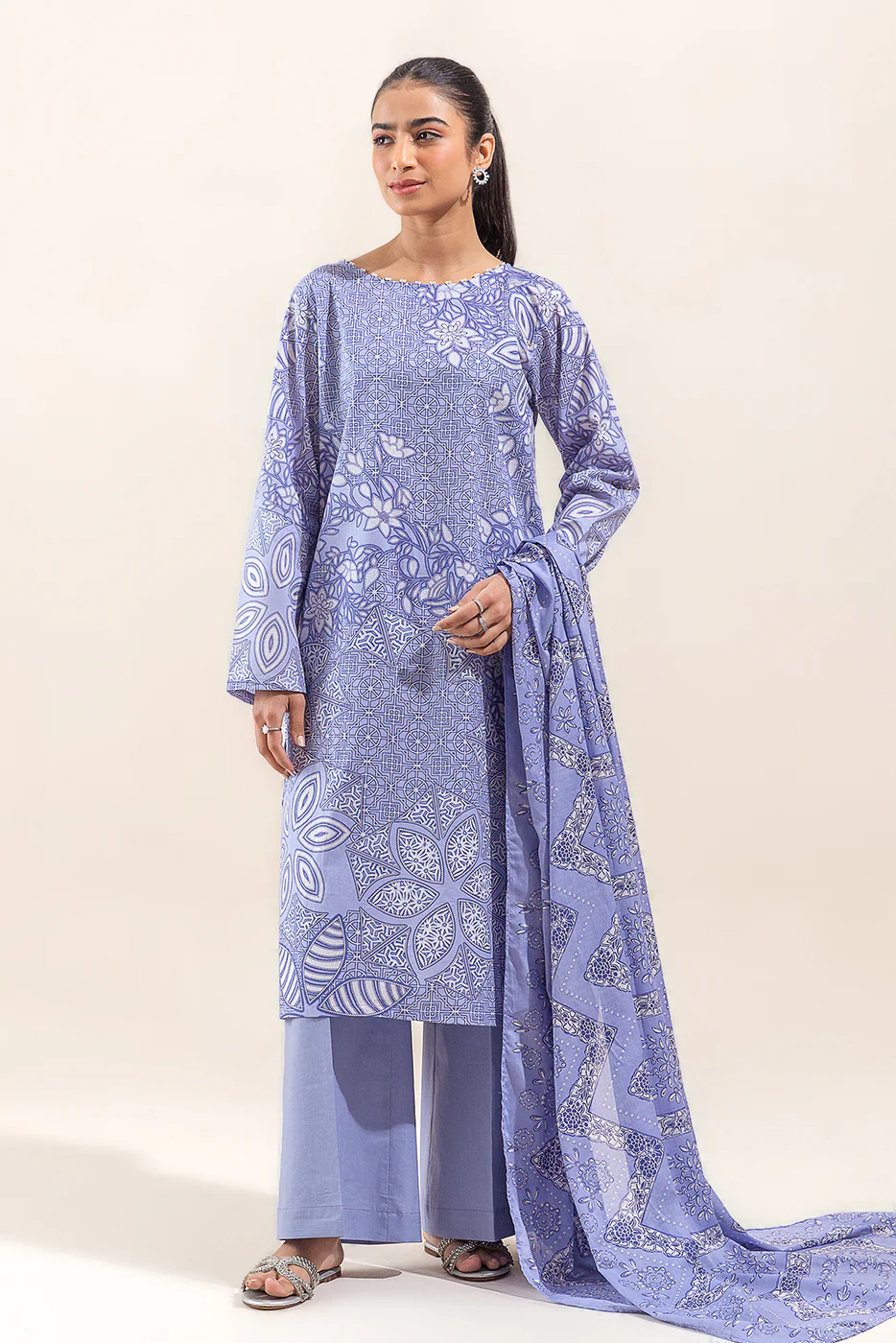 2 PIECE PRINTED LAWN SUIT-BLUE BLIZZARD (UNSTITCHED) - Image 6