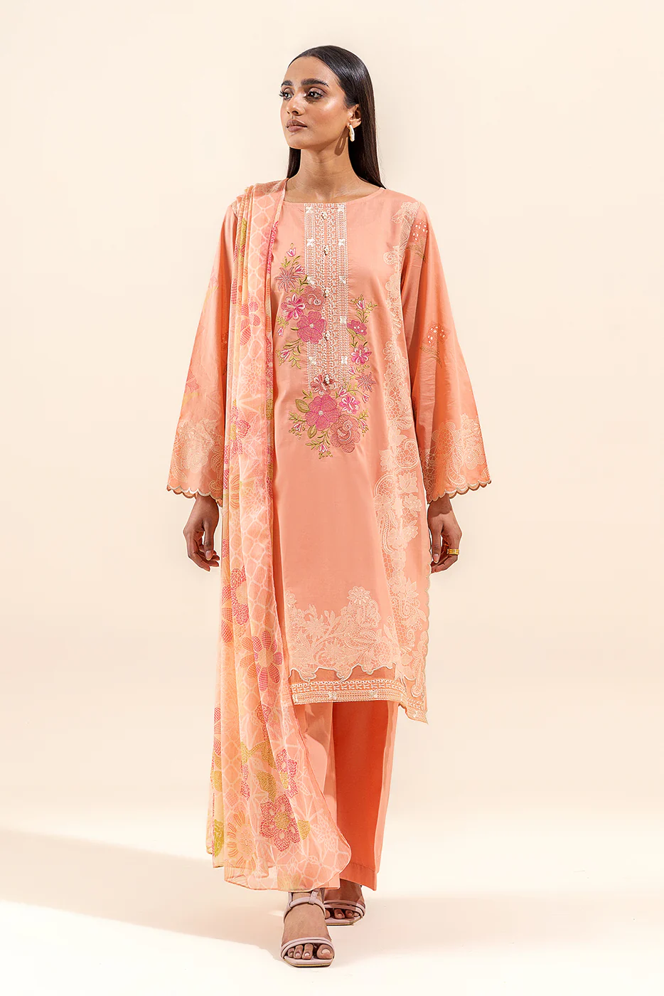 3 PIECE EMBROIDERED LAWN SUIT-BLUSH BLOOM (UNSTITCHED) - Image 2