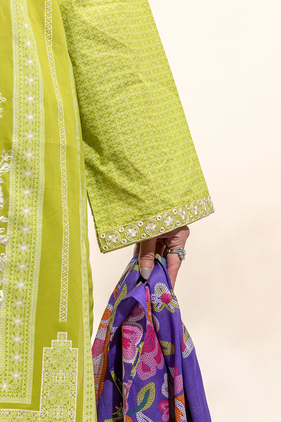 3 PIECE EMBROIDERED LAWN SUIT-WILD LIME (UNSTITCHED) - Image 3