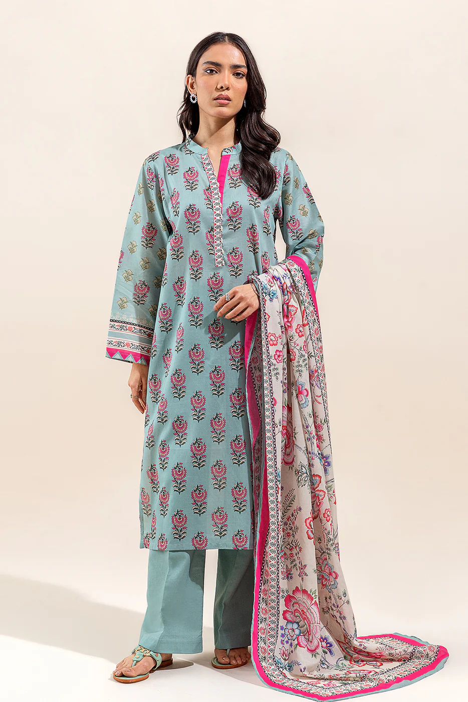 3 PIECE PRINTED LAWN SUIT-MIST GREEN (UNSTITCHED) - Image 2