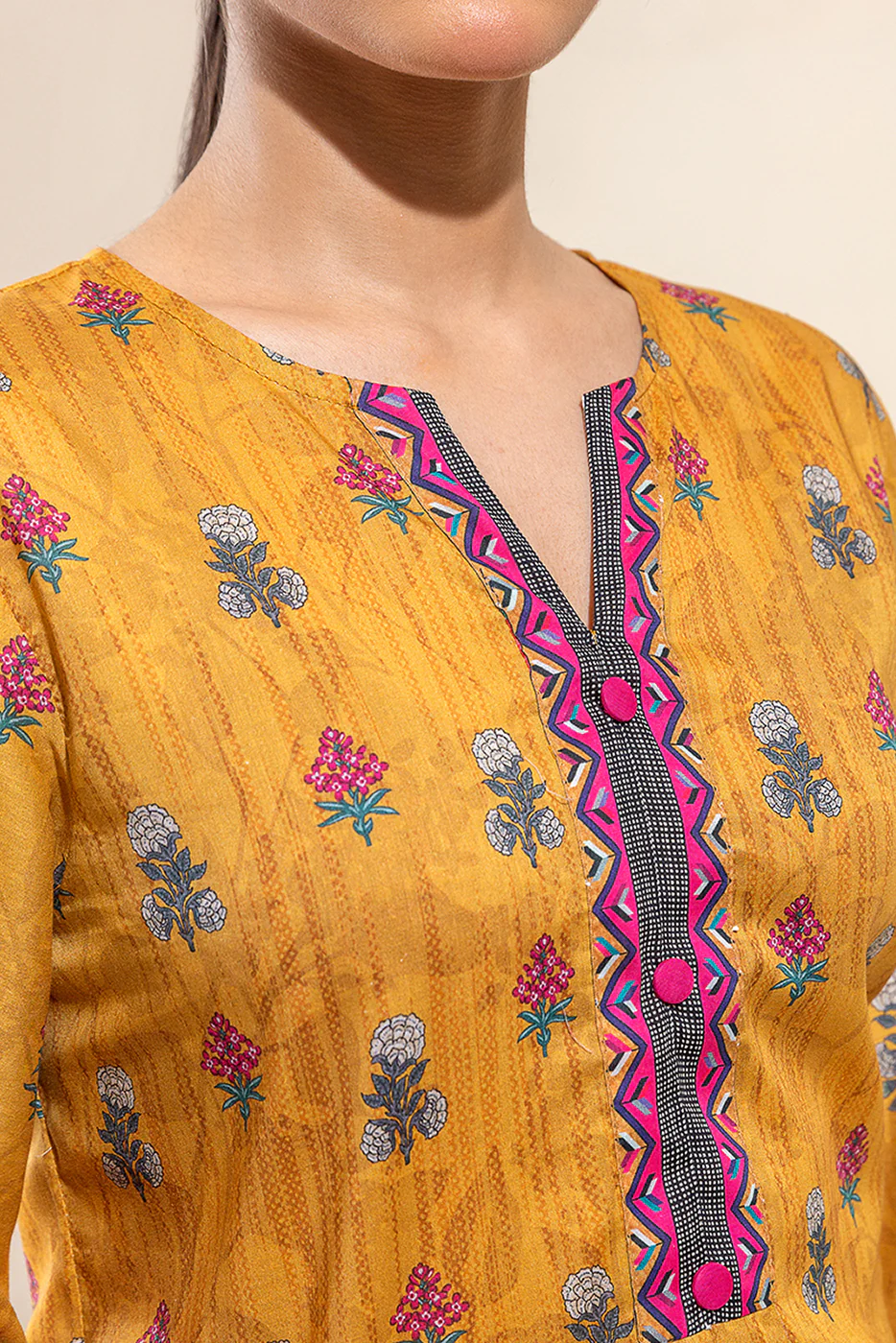 3 PIECE PRINTED LAWN SUIT-YELLOW VOYAGE (UNSTITCHED) - Image 4