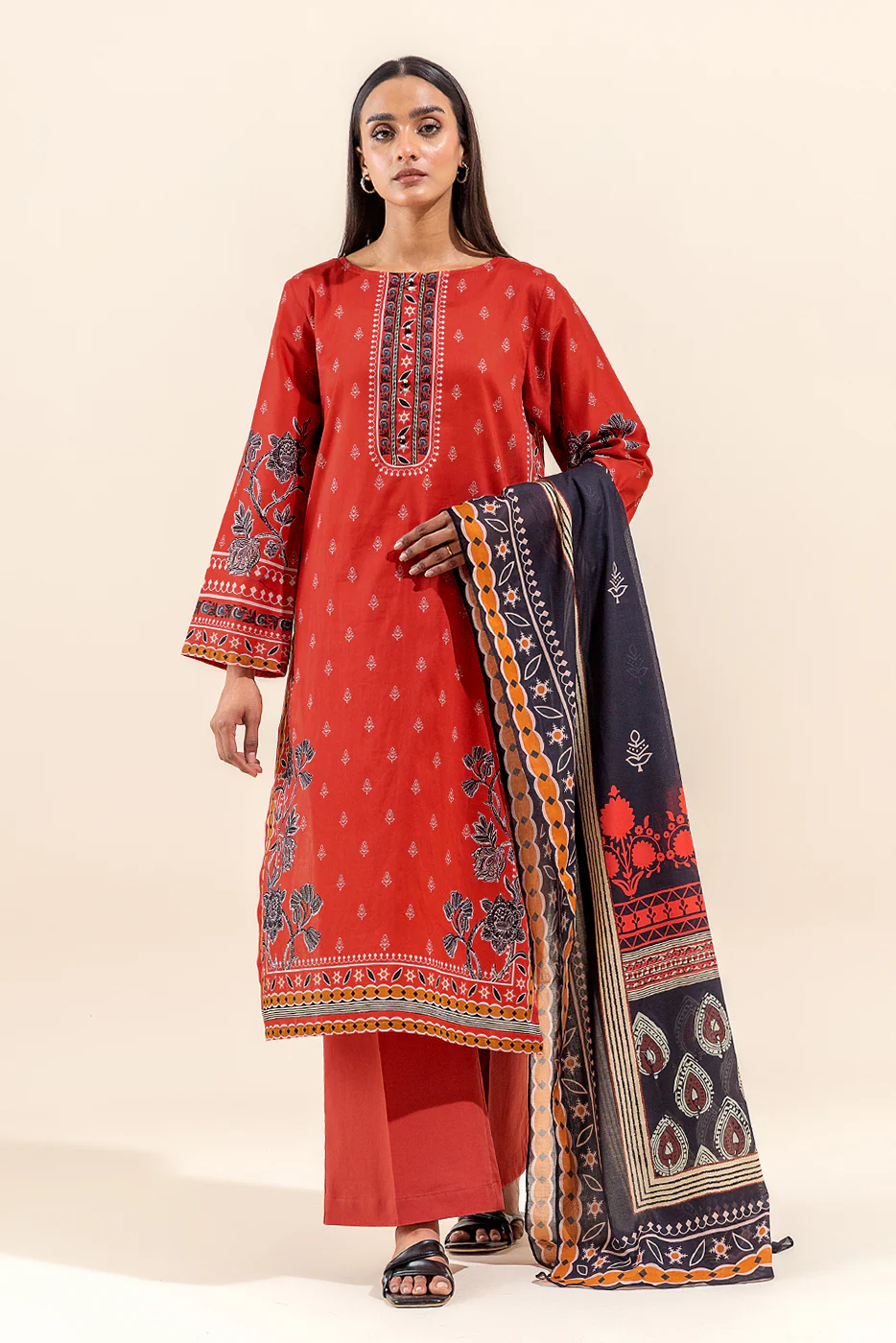 3 PIECE PRINTED LAWN SUIT-CORAL DIVINITY (UNSTITCHED) - Image 6