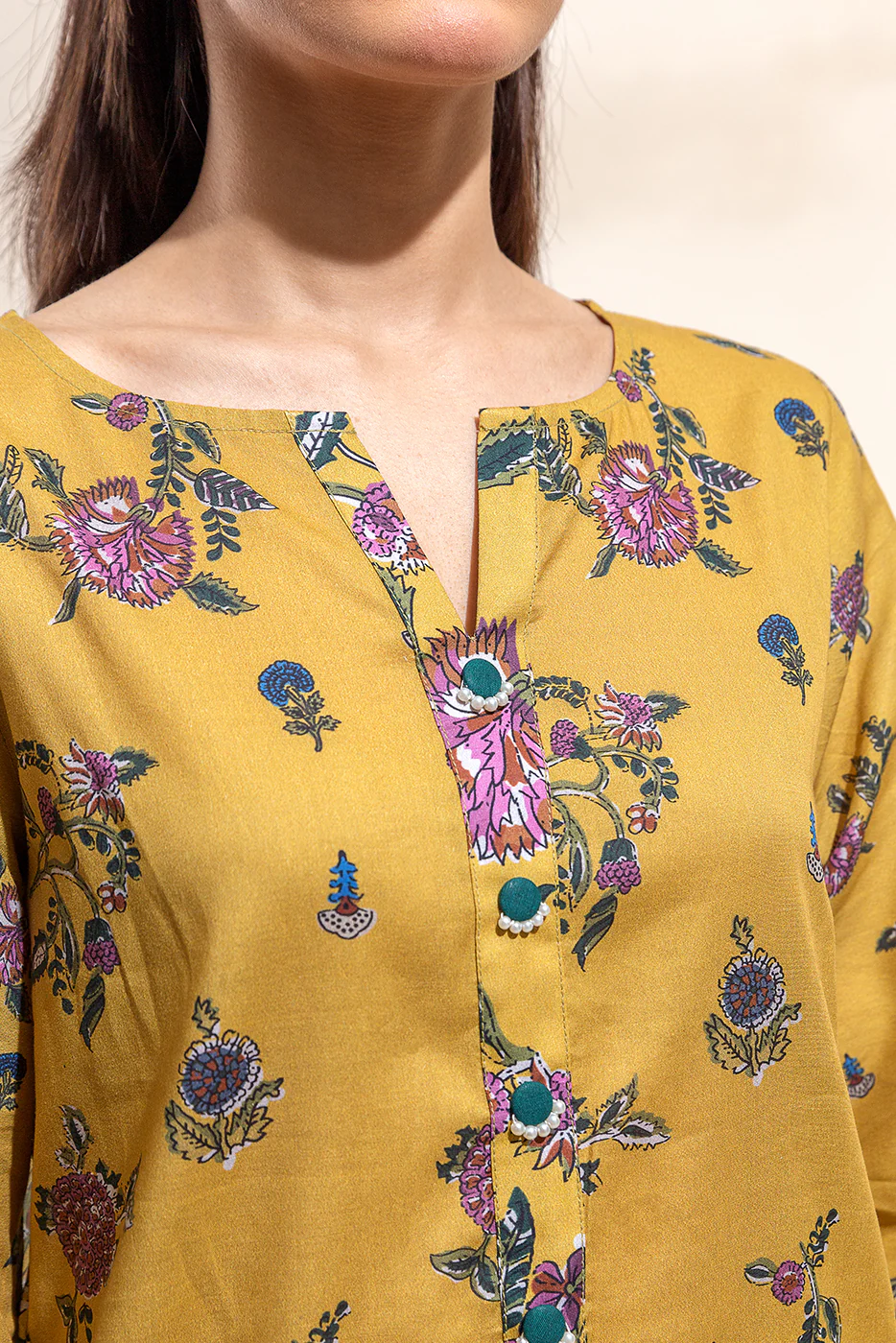 3 PIECE PRINTED LAWN SUIT-GOLDEN PALM(UNSTITCHED) - Image 4