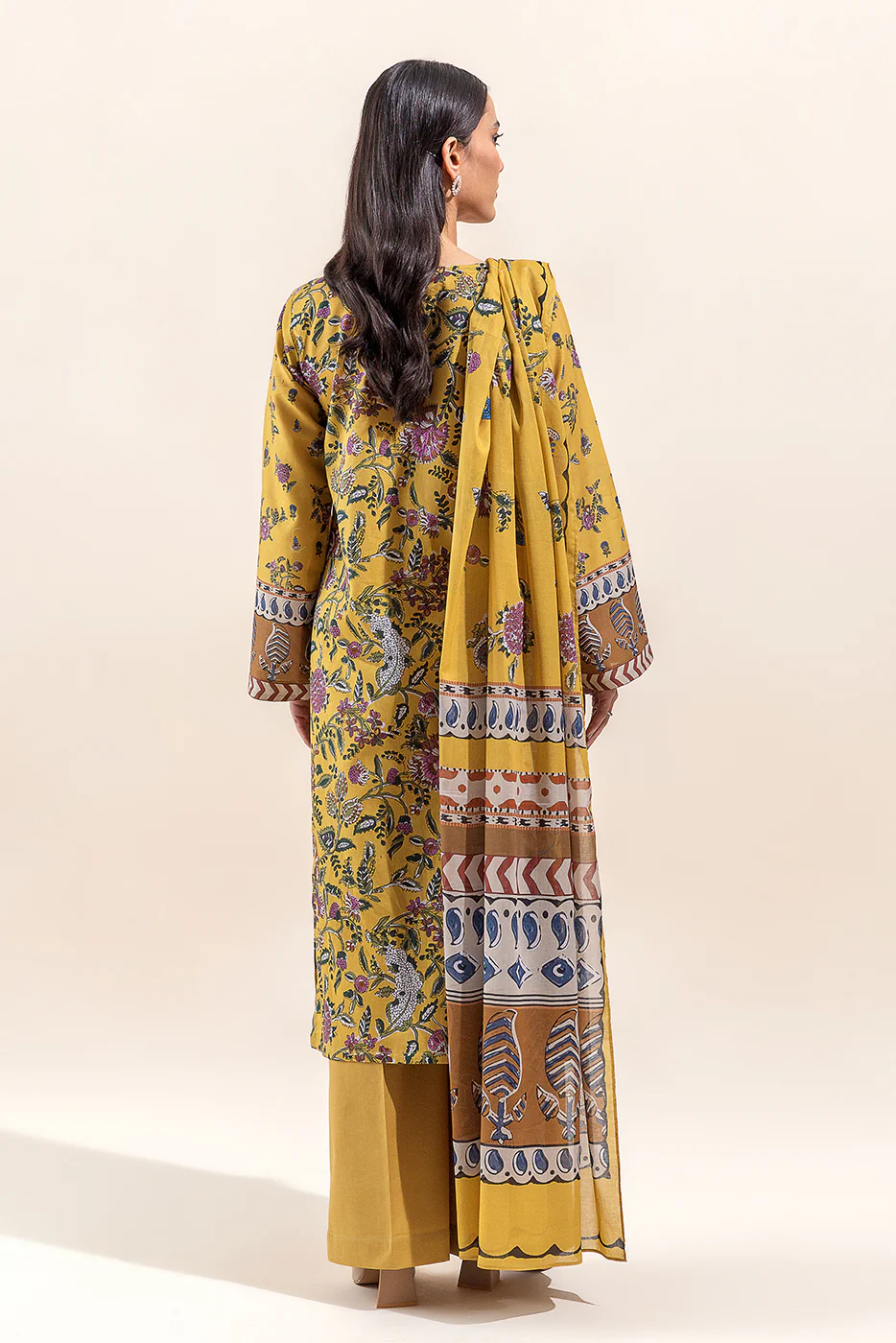 3 PIECE PRINTED LAWN SUIT-GOLDEN PALM(UNSTITCHED) - Image 5