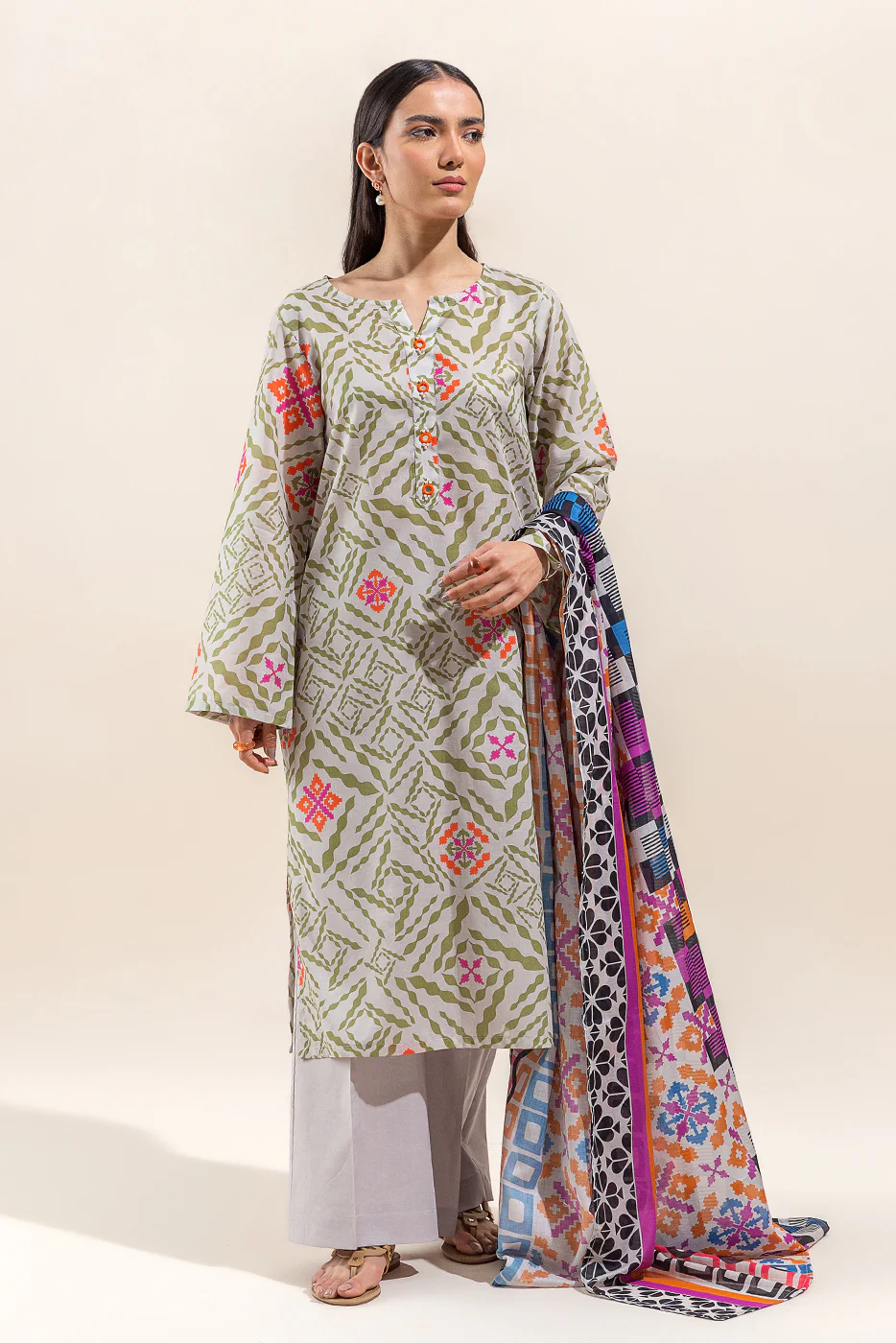 3 PIECE PRINTED LAWN SUIT-FROZEN DEW (UNSTITCHED) - Image 6