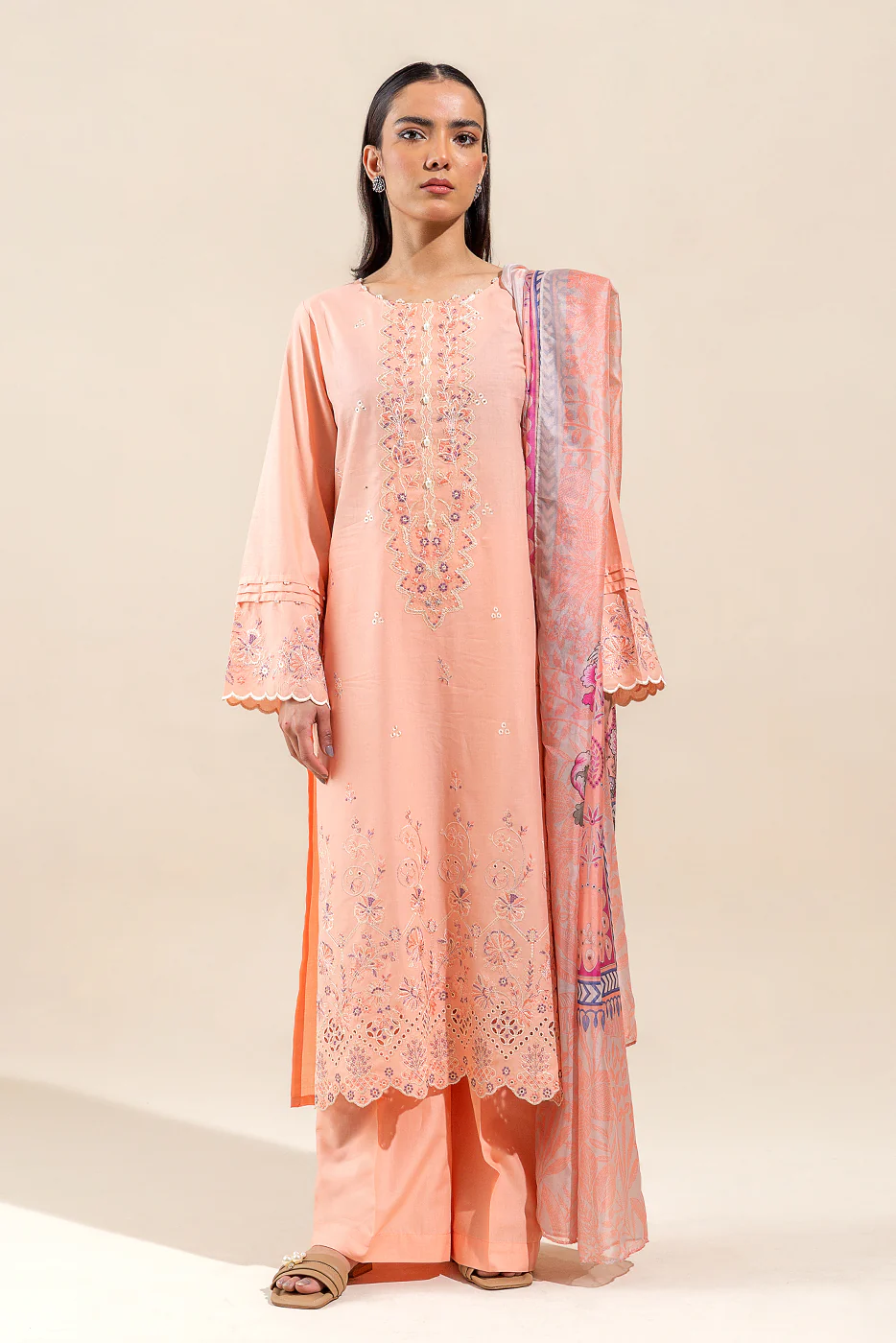 3 PIECE EMBROIDERED LAWN SUIT-CANTALOUPE MUSK (UNSTITCHED) - Image 2