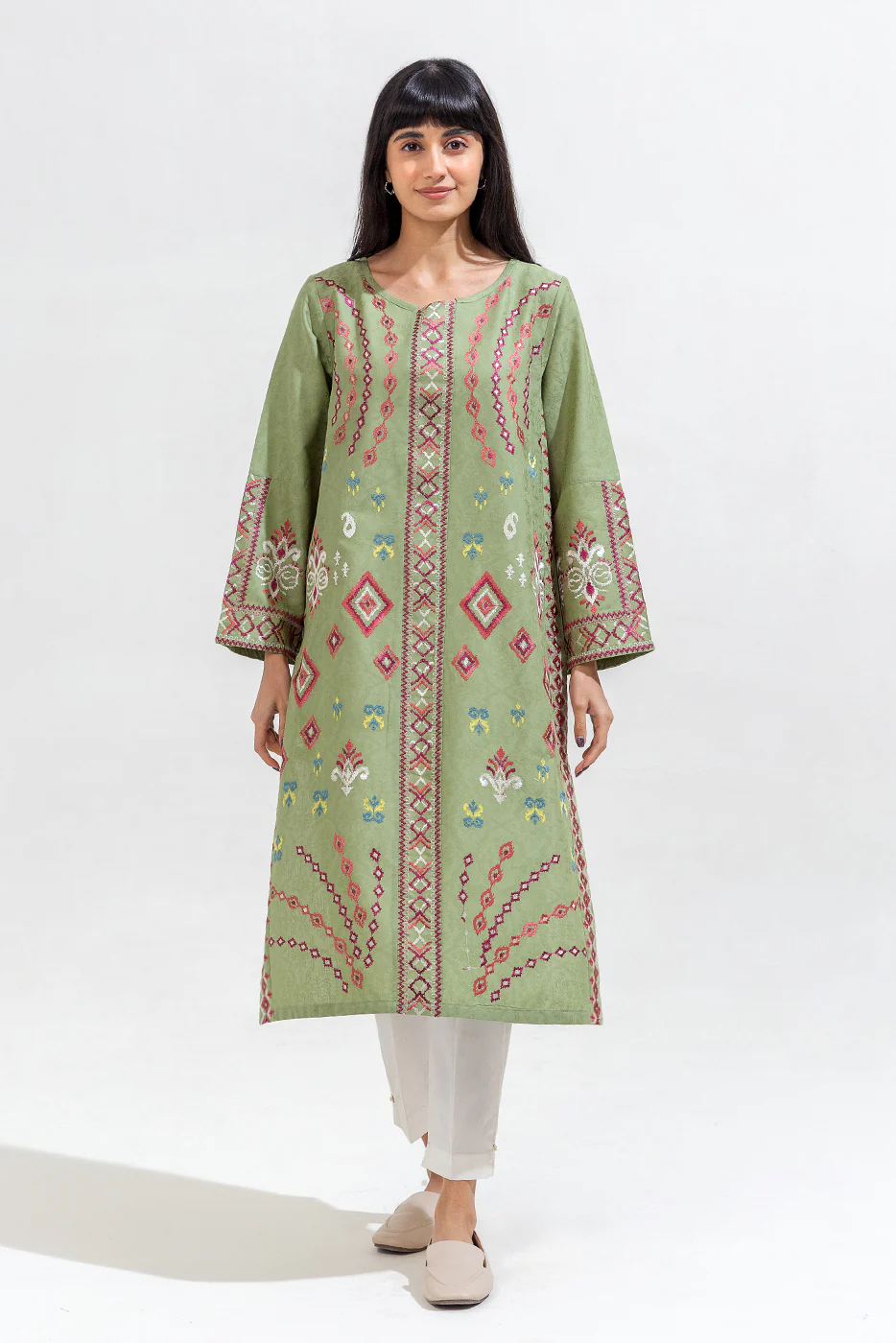 EMBROIDERED CAMBRIC JACQUARD SHIRT (PRET) - Image 2