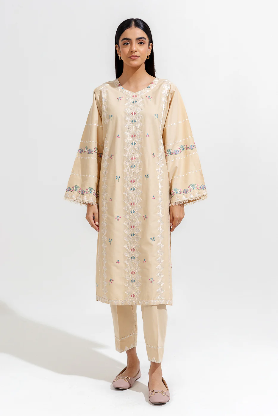 2 PIECE EMBROIDERED CAMBRIC SUIT (PRET) - Image 2