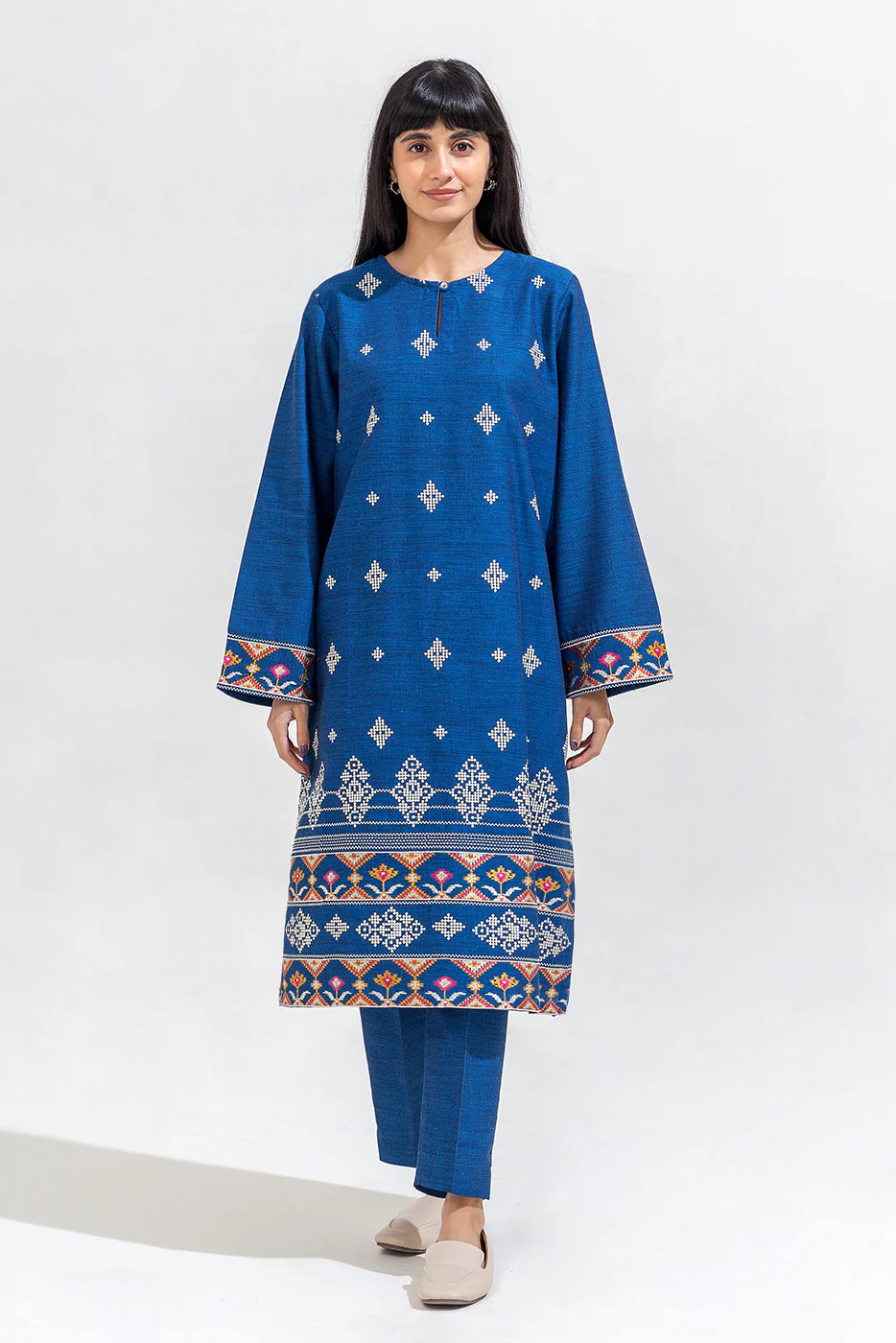 2 PIECE EMBROIDERED CHAMBRAY SUIT (PRET) - Image 2