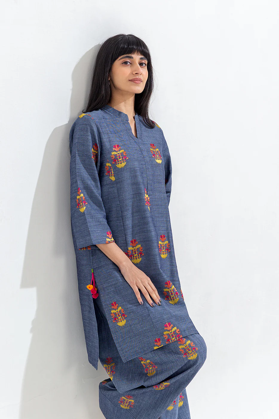 2 PIECE EMBROIDERED CHAMBRAY SUIT (PRET) - Image 2