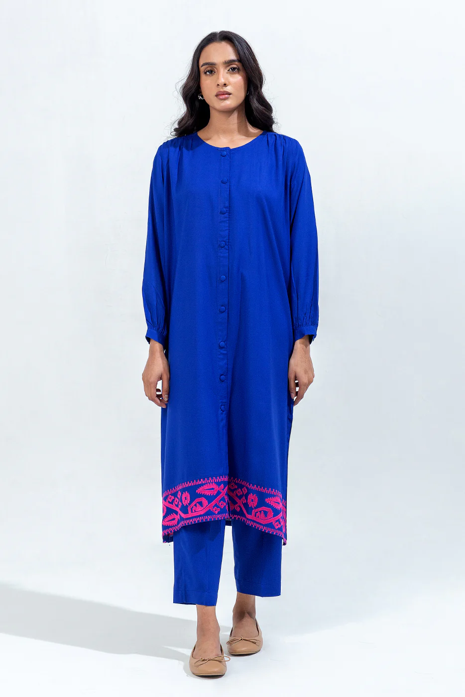 2 PIECE EMBROIDERED VISCOSE SUIT (PRET) - Image 2