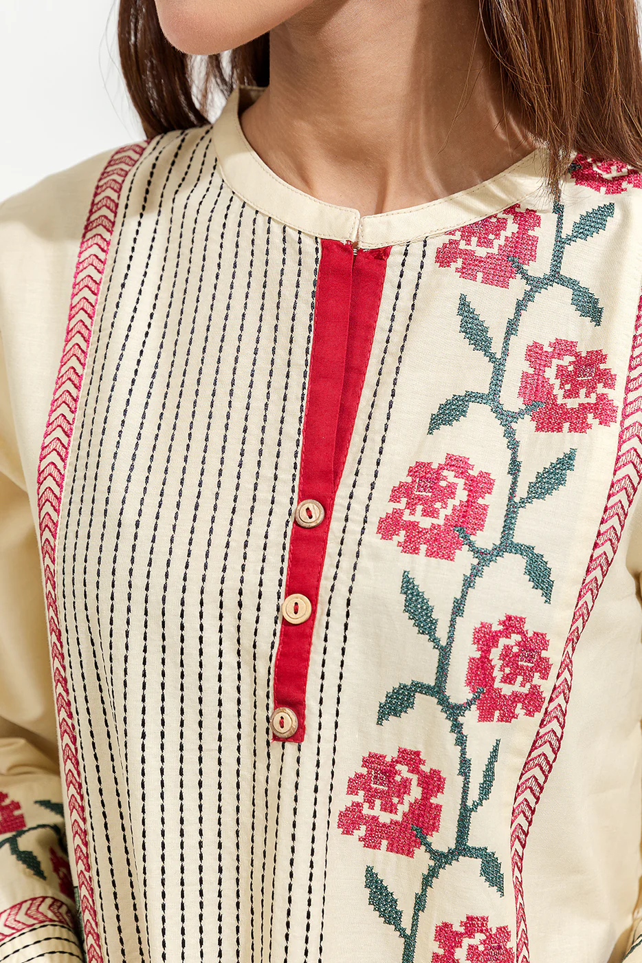 2 PIECE EMBROIDERED CAMBRIC SUIT (PRET) - Image 2
