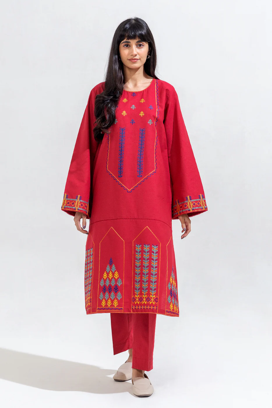 2 PIECE EMBROIDERED CAMBRIC SUIT (PRET) - Image 2