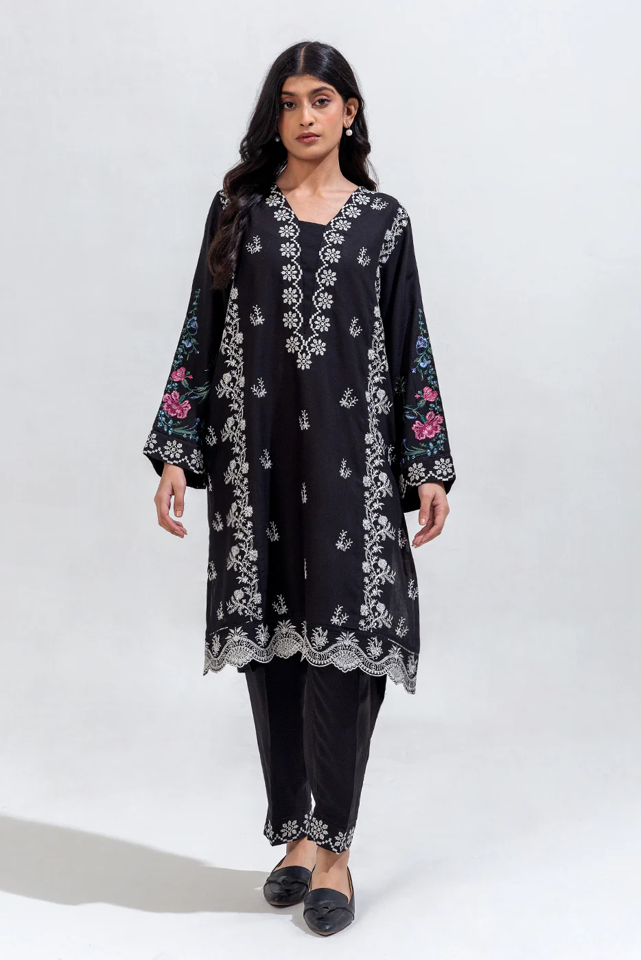 2 PIECE EMBROIDERED VISCOSE SUIT (PRET) - Image 2