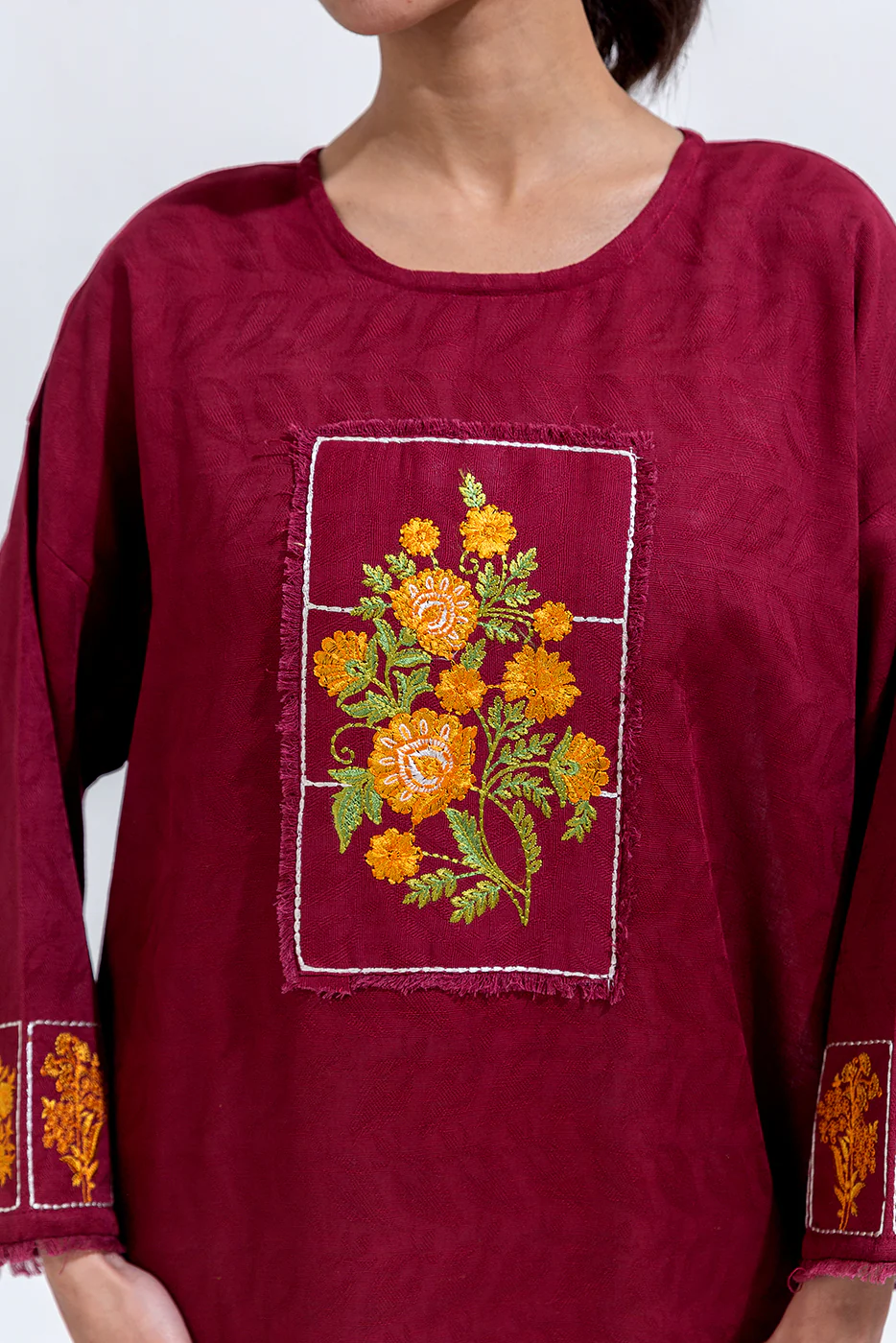 EMBROIDERED KHADDAR JACQUARD SHIRT (PRET) - Image 4
