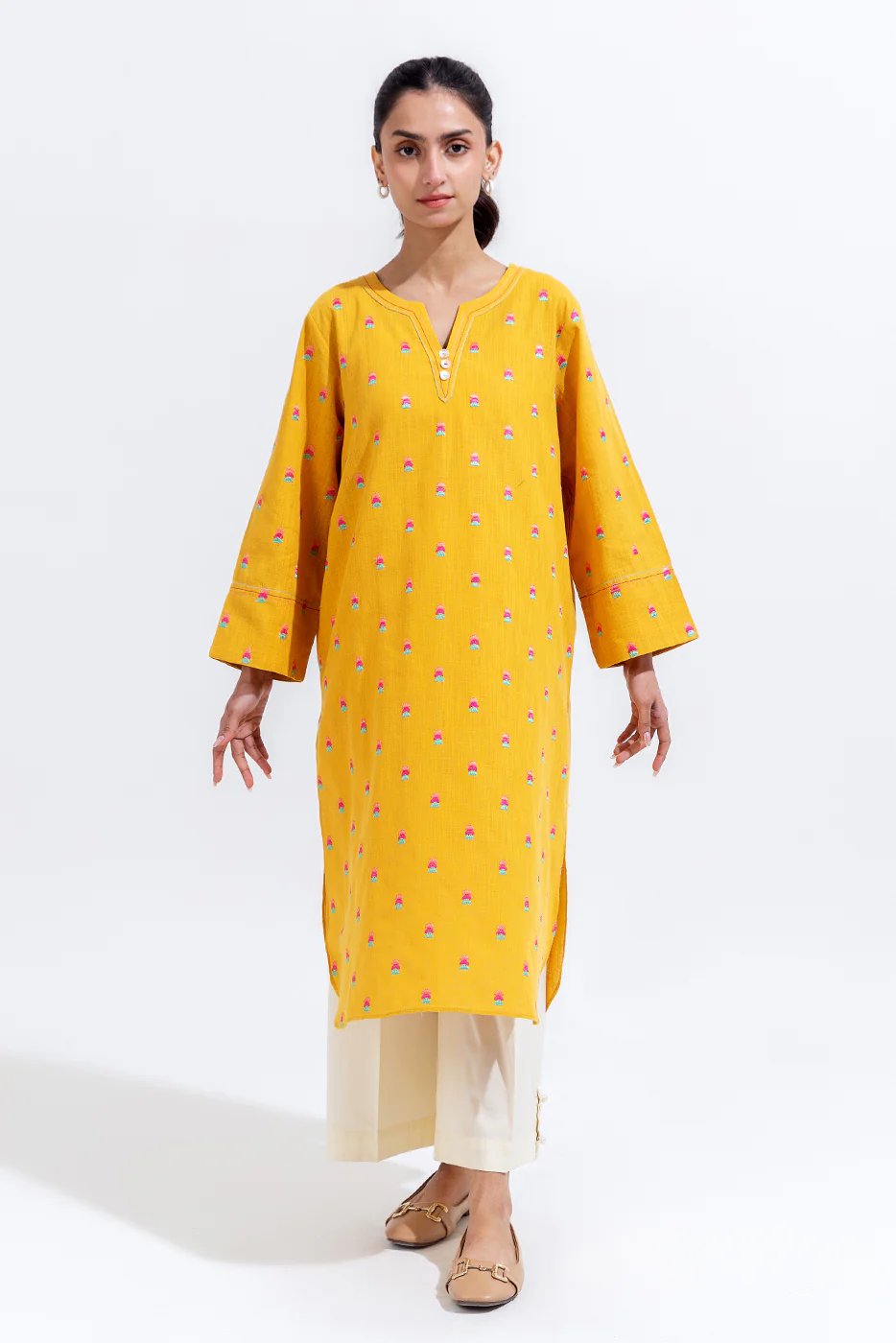 EMBROIDERED TWO WAY SLUB SHIRT (PRET) - Image 2