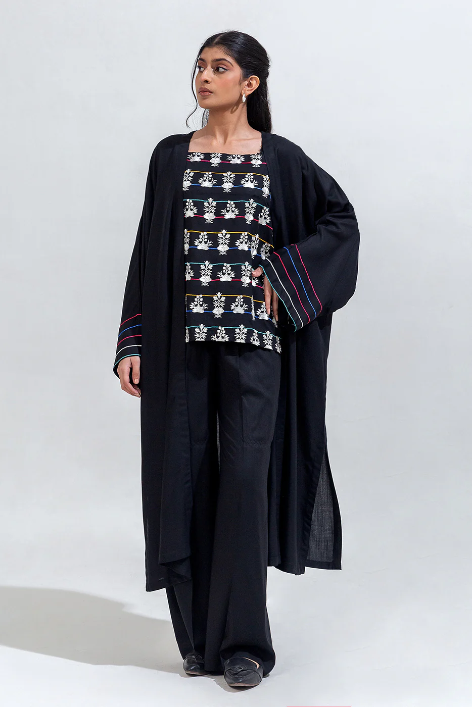 3 PIECE EMBROIDERED VISCOSE SUIT (PRET) - Image 2