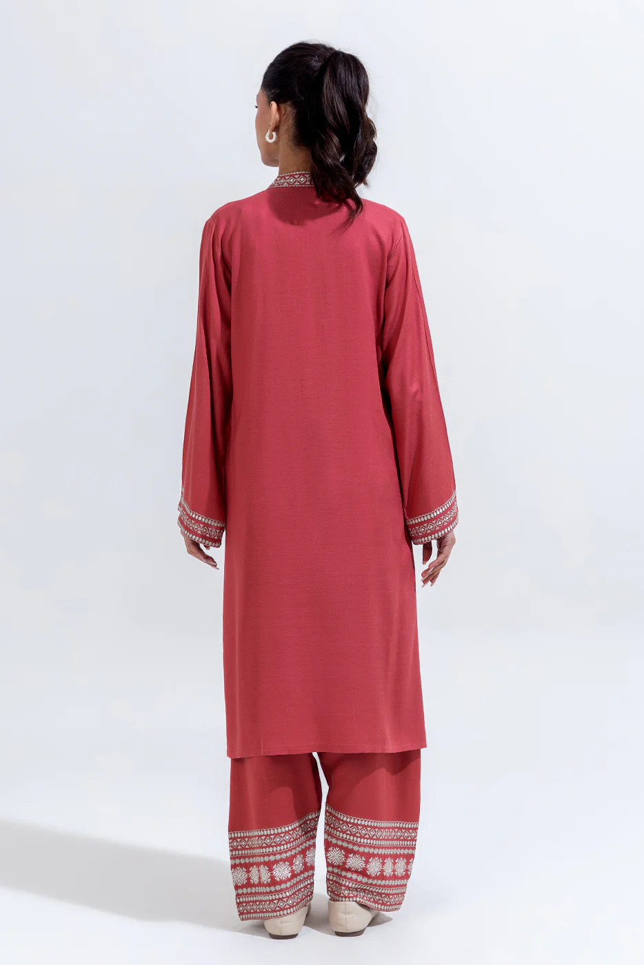 2 PIECE EMBROIDERED VISCOSE SUIT (PRET) - Image 3