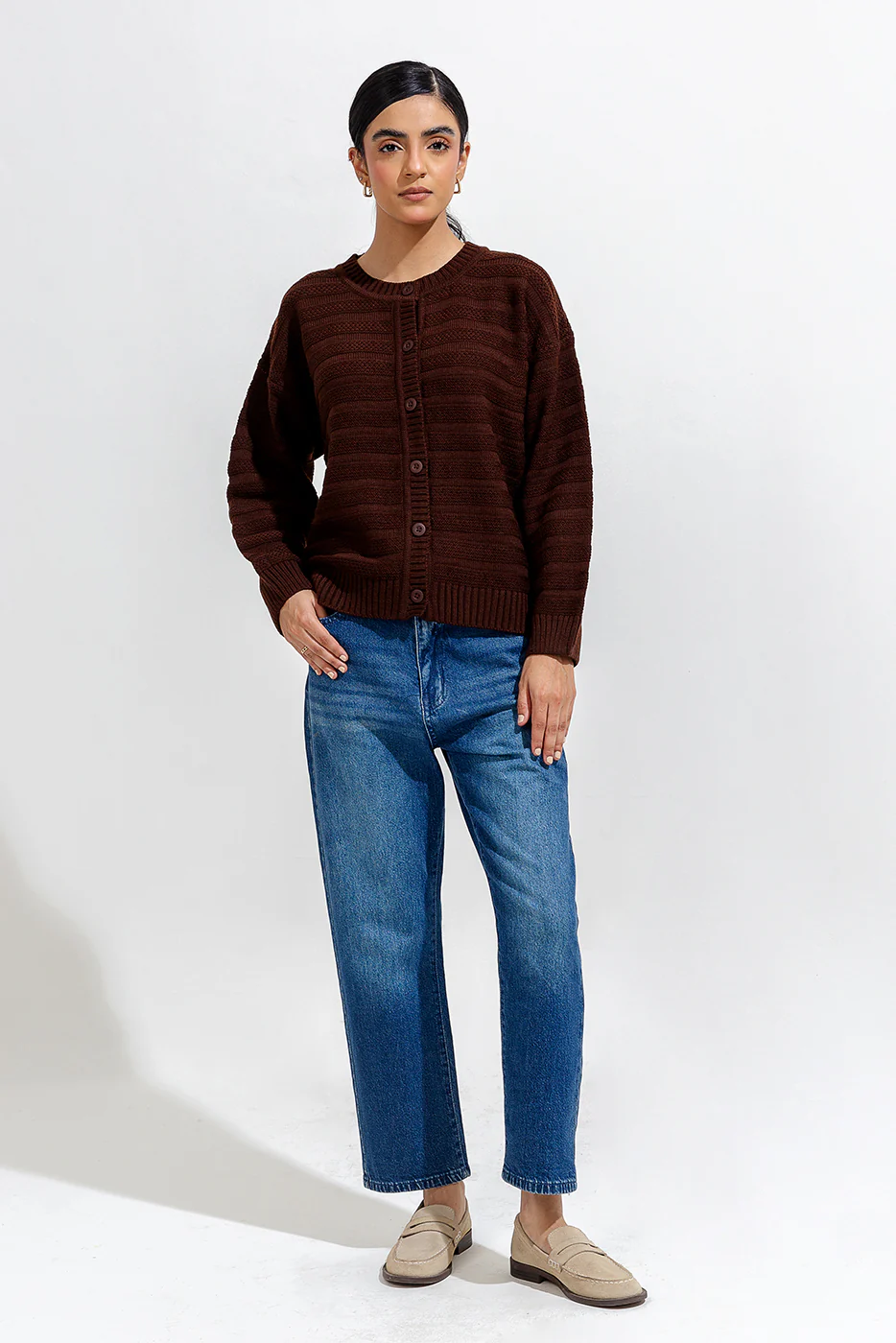 KNITTED CREW NECK CARDIGAN - Image 2