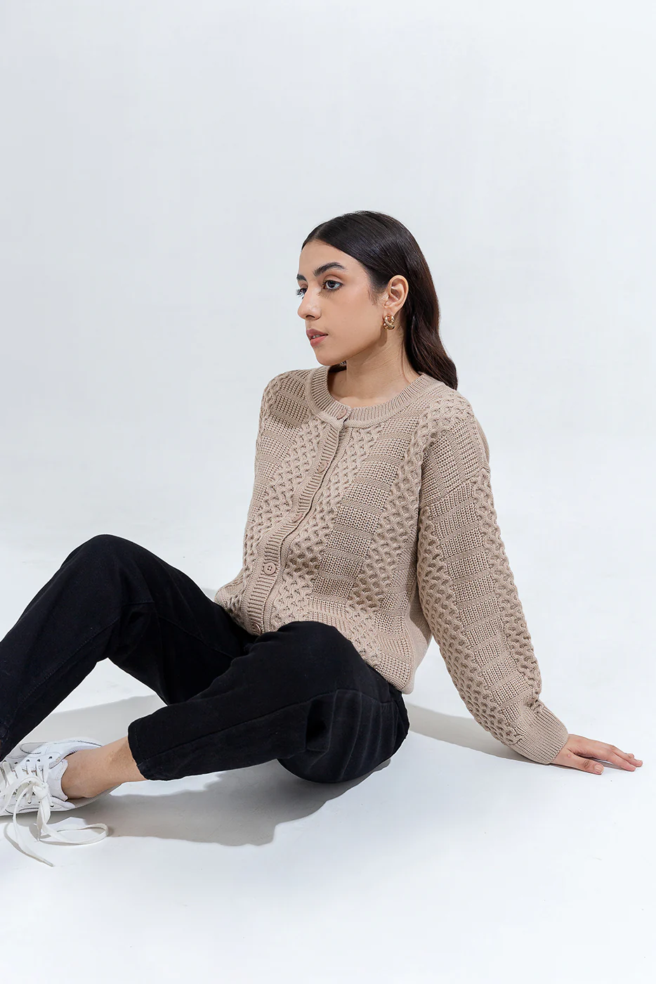 KNITTED CREW NECK CARDIGAN - Image 2