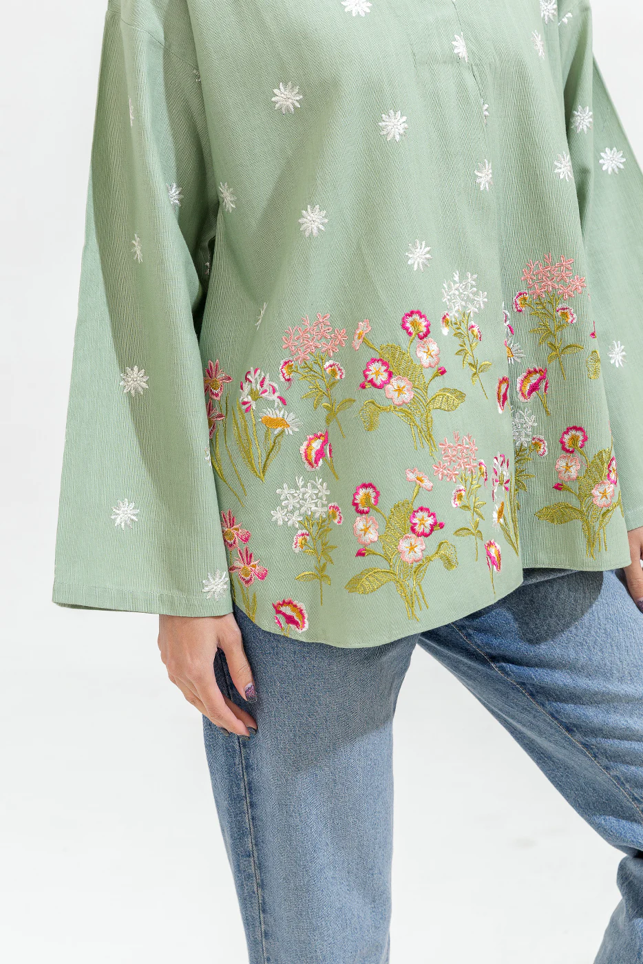 EMBROIDERED KHADDAR TOP (PRET) - Image 5