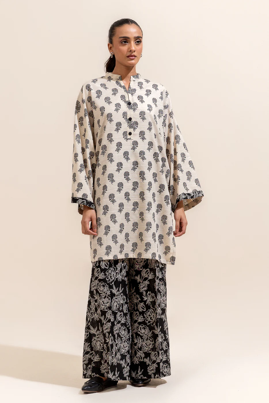 2 PIECE PRINTED KHADDAR SUIT-ROSEATE BUFF (UNSTITCHED) - Image 2
