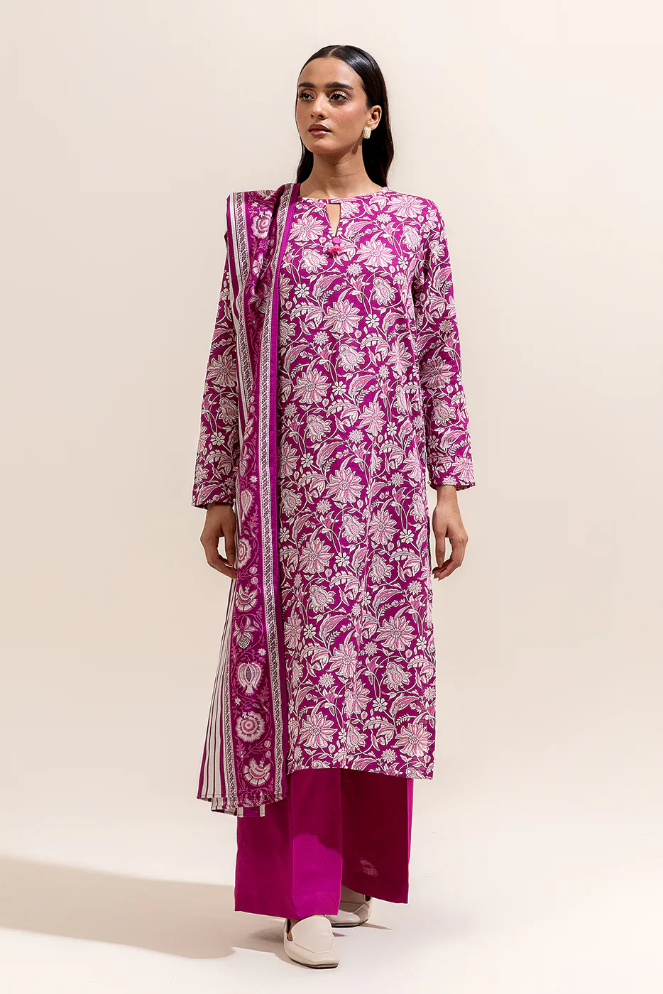 2 PIECE PRINTED KHADDAR SUIT-MAUVE MAIZE (UNSTITCHED) - Image 2