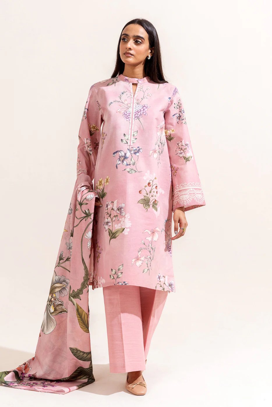 3 PIECE PRINTED KHADDAR SUIT-FIESTA FUSCHIA (UNSTITCHED) - Image 2