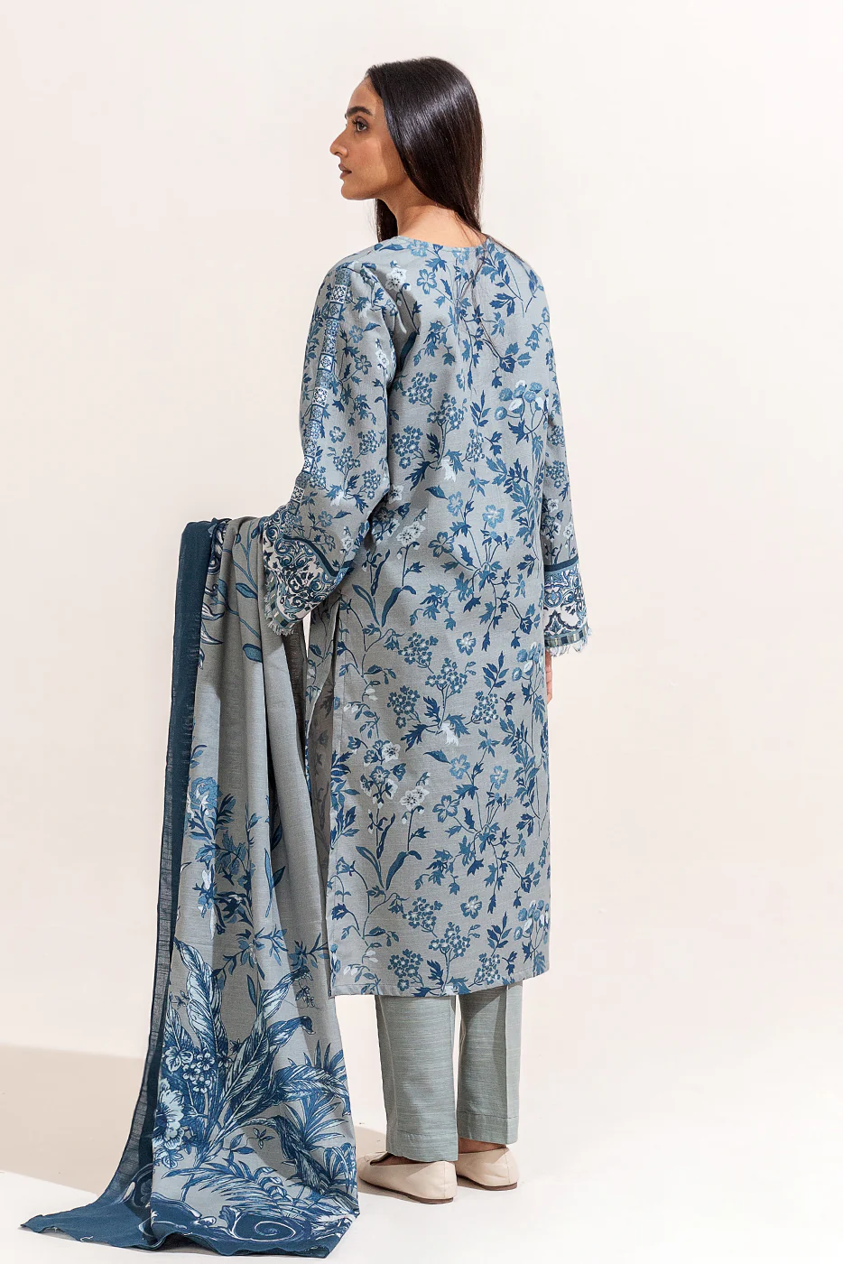 3 PIECE PRINTED KHADDAR SUIT-CERULEAN ASH (UNSTITCHED) - Image 6
