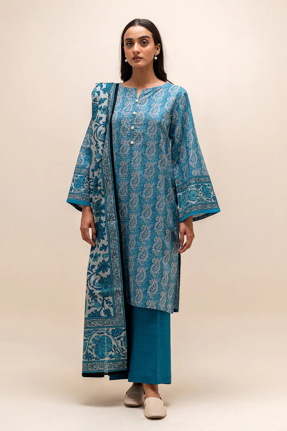 3 PIECE PRINTED KHADDAR SUIT-PAISLEY DUST (UNSTITCHED) - Image 2